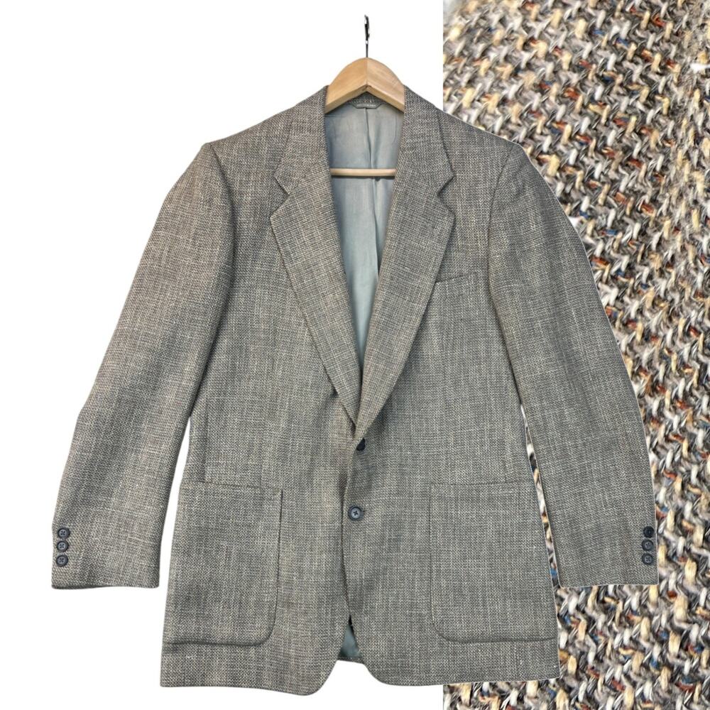 Vintage 80s Dorman Winthrop Mens Sport Coat Basketweave Salt & Pepper Tweed 38R